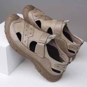 Hollow-out Men's <b>Sandals</b> Soft Sole Breathable <b>Closed</b> <b>Toe</b> Slip On Flat Shoes Khaki Gray Black Summer Casual Beach Wear - Product Image 3