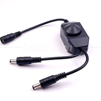 Kabel Splitter Daya DC 12V 1 Female ke 2 Male dengan Saklar Rotasi Pengontrol Dimmer LED, Konduktor Tembaga, Isolasi PVC untuk Lampu