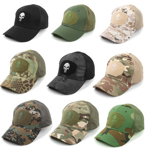 Casquette de baseball tactique en maille avec patch tête de mort, camouflage, pour entraînement extérieur, unisexe, respirante, imperméable, style trucker - Product Image 1