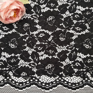 Tela de encaje de nailon negro ecológico de punto para ropa y decoración de prendas con patrón floral - Product Image 2