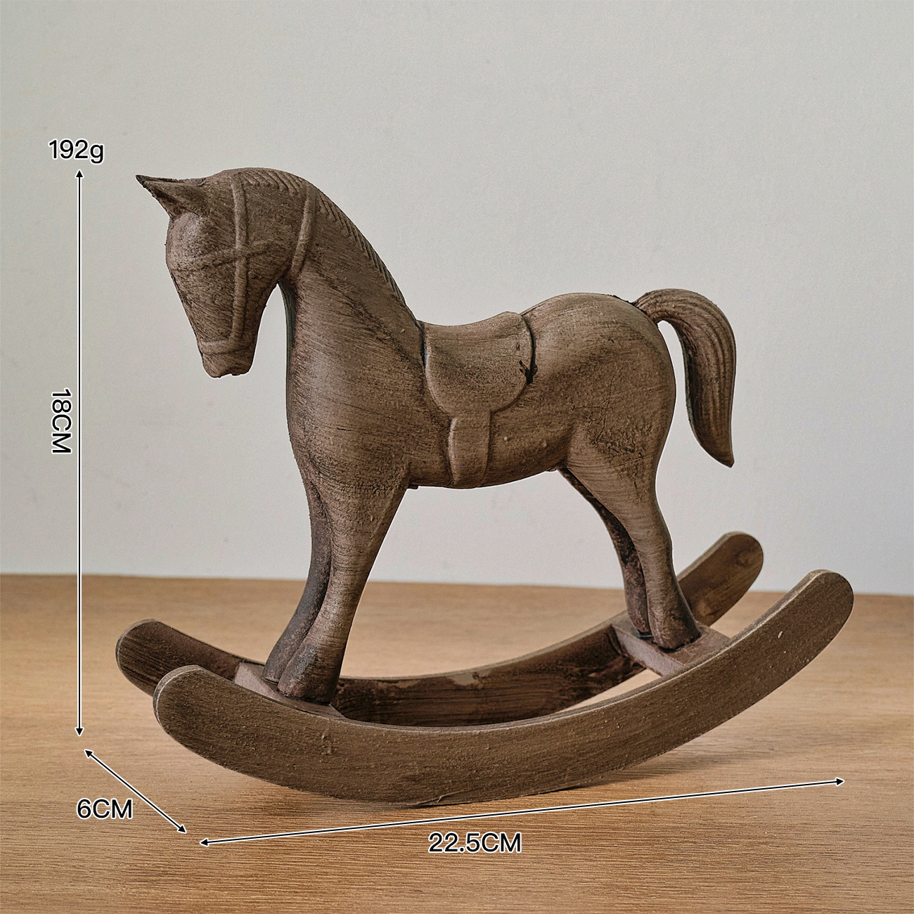 Grand cheval à bascule, beige-gris clair vieilli