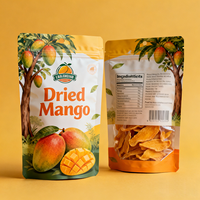 Sachet Doypack en plastique personnalisé avec logo pour snacks, fruits, aliments secs et mangues séchées, avec fenêtre, vente en gros