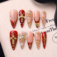Ongles à presser faits main, surface lisse, French 3.0, pointe longue, courbure Stiletto, couvrance totale, PMMA, texture 3D, 10 pièces