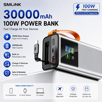 Batterie externe portable 30000mAh 100W haute capacité avec chargeur rapide et câble rétractable pour ordinateur portable, smartphone, montre connectée OEM ODM