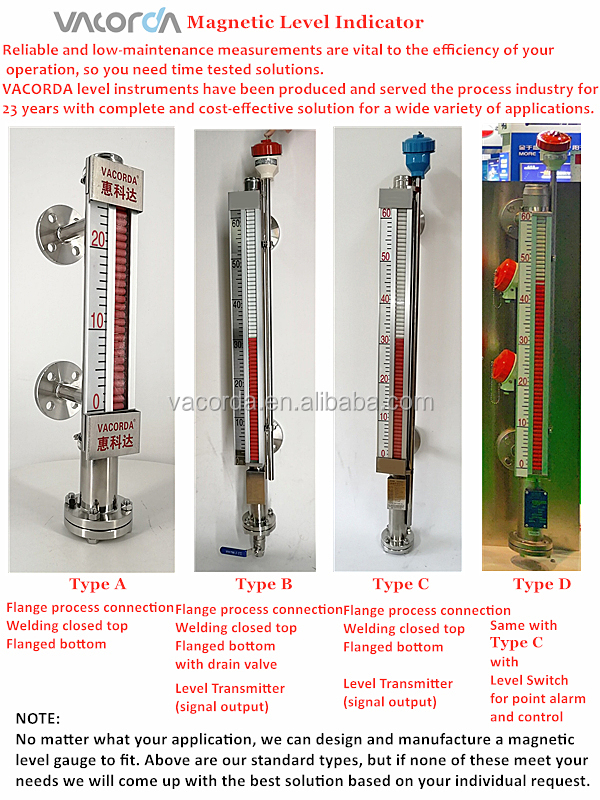 Side Mounted Magnetic High Temperature Use Oil Level Sensor Indicator Gauge With 4-20ma Switch Signal Output