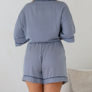 Conjunto de Pijama a Rayas Holgado para Mujer, Camiseta de Manga Corta <span class=keywords><strong>con</strong></span> Botones y Pantalones Cortos, Ropa de Dormir Informal para el Hogar - Product Image 3