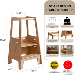 <span class=keywords><strong>Torre</strong></span> de pie de plataforma ancha ajustable de 3 alturas, <span class=keywords><strong>torre</strong></span> de aprendizaje de madera contrachapada de abedul para niños pequeños con riel de seguridad para cocina y baño - Product Image 3
