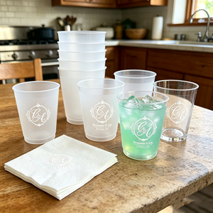 Gobelets de stade Frost Flex personnalisés de 12 oz et 16 oz, gobelets en plastique avec logo personnalisé, serviette noire, pour boissons et cocktails - Product Image 1