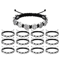 Bracelet religieux Saint Benoît Vierge Marie en gros, fait main, réglable, en corde tressée, médaille catholique chrétienne