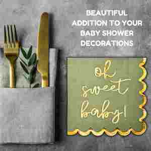 Direct Factory 50 Pack White Scalloped 3-Ply Modern Baby <b>Shower</b> Napkins 5 X 5 Inches Girls Boys Gold Foil Hello Sweet Baby <b>Bag</b> - Product Image 3