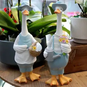 Adornos creativos de resina de Navidad para granja, pareja de patos, decoración de jardín al aire libre