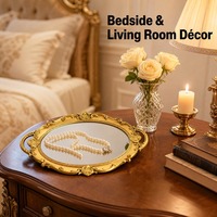 Plateau miroir en plastique laqué doré de luxe européen, cadre décoratif gaufré, multifonctionnel, pour le rangement de maquillage et de bijoux sur table