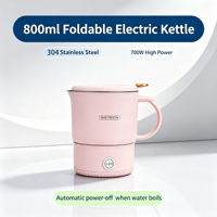 Bouilloire Électrique Pliable Haute Puissance pour Voyage et Extérieur, en Acier Inoxydable 304, Grande Capacité, Vente en Gros