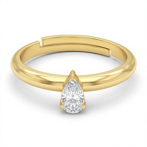 Pear Cut Diamond Solitaire <b>Adjustable</b> <b>Ring</b> Minimalist Teardrop Open Band <b>Ring</b> 18K 14K Gold Plated Engagement <b>Ring</b> Fine Jewelry - Product Image 1