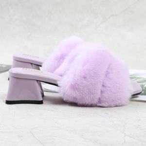 Escarpins Femme Big Furry Upper Babouches Dame <span class=keywords><strong>2022</strong></span> Mesdames Pantoufles 5CM Bas Fourrure Talons Hauts pour Femmes - Product Image 5