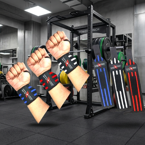 Bandes de soutien réglables pour poignets Power Punch en caoutchouc naturel et PVC antidérapant avec fermeture auto-agrippante pour la musculation professionnelle et personnalisée - Product Image 1