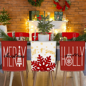 Juego de 4 fundas navideñas para sillas, copos de nieve dorados, funda trasera de lino para mesa de comedor, uso de silla de boda - Product Image 3