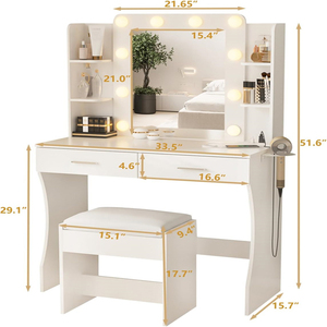 Table de maquillage moderne personnalisée en bois blanc avec miroir éclairé réglable, multifonctionnelle pour manucure, idéale pour salle à manger <span class=keywords><strong>et</strong></span> salon - Product Image 1
