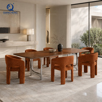 Table à manger moderne en bois massif italien avec base sculpturale en acier inoxydable, pour hôtel, villa, sur mesure, vente en gros, fournisseur d'usine