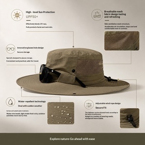 Cappello <span class=keywords><strong>da</strong></span> Pescatore Estivo <span class=keywords><strong>da</strong></span> <span class=keywords><strong>Uomo</strong></span> in Nylon con Ampia Tesa, Regolabile, Anti-UV, Impermeabile, Traspirante e Pieghevole, Ideale per Alpinismo e Pesca - Product Image 2