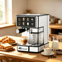 Machine à expresso électrique Anbolife à double chaudière et thermocouple, 2650W, 20 bars, écran tactile, réservoir de lait 500ml, fonctionnement à une touche, usage domestique, style français