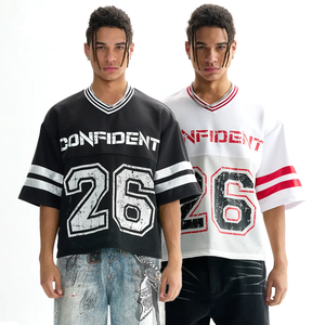 Tùy Chỉnh Người Đàn Ông Của Cộng Với Kích Thước Cổ Điển Varsity Tee Retro Hip Hop Phong Cách Drop Shoulder Mùa Hè Logo - Product Image 1