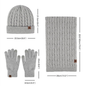 Vente en gros, ensemble de trois pièces en laine tricotée, de couleur unie, en <span class=keywords><strong>cachemire</strong></span> doux, <span class=keywords><strong>bonnet</strong></span>, écharpe et <span class=keywords><strong>gants</strong></span> pour <span class=keywords><strong>femme</strong></span> et homme - Product Image 3