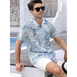 Custom Men's Short Sleeve Printed Shirt Blue Dye L Vacation Breathable Summer Beach Button <b>Down</b> Shirt - Product Image 2