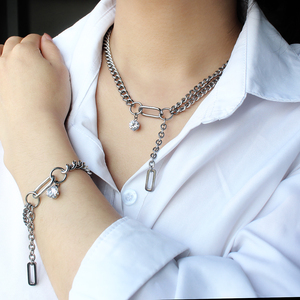 316L Stainless Steel Silver Color Necklace with Zircon <strong>Link</strong> Women Exquisite Double <strong>Chian</strong> Necklaces Pendant Jewelry Gift New - Product Image 2