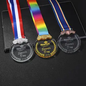 MH-NJ00731 personal isierte Souvenirs Geschenk Großhandel Glas medaillen Award Stock Custom Gravur Kristall medaillen