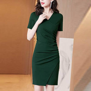 Abito a matita a un passo <span class=keywords><strong>nero</strong></span> elegante estivo all'ingrosso con natica sottile Modulare cintura naturale a maniche corte - Product Image 6