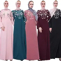 Nieuwe Lange Mouwen Rits Maxi Islamitische Abaya Kleding Vrouwen Lehenga Choli Borduurwerk Moslim Meisje Caftan Bloem Prinses Jurk Abaya