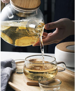 1L claro de vidrio de borosilicato, Té tetera resistente al calor claro vidrio tetera con la tapa de bambú con <span class=keywords><strong>calentador</strong></span> - Product Image 4