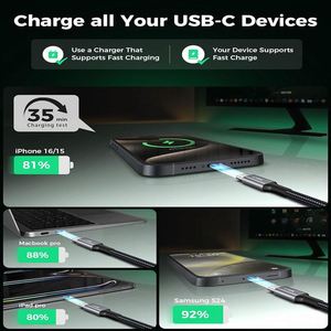 6FT 10FT USB-<b>C</b> to <b>C</b> Nylon Braided <b>Cable</b> 240W Super Fast <b>Charging</b> <b>Type</b> <b>c</b> 3.1 4K Fast Charger <b>Cable</b> for Phone, Laptop & Tablet - Product Image 5