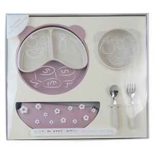 Vajilla para niños, juego de alimentación de silicona de 6 piezas con plato, cuenco, babero, tenedor y cuchara para bebés de 0 a 12 meses - Product Image 2