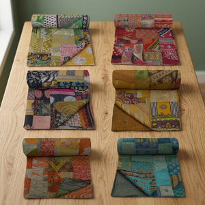 Wholesale Queen Size Reversible Sari <b>Patchwork</b> Kantha Quilt Vintage Handmade Kantha <b>Bedspread</b> - Product Image 3