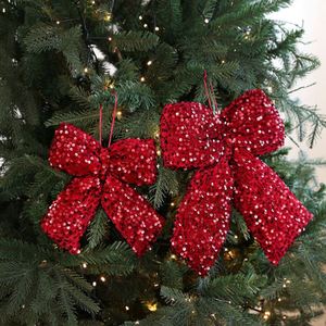 <b>Red</b> Glitter Christmas Bows 1pcs Velvet Sparkle Tree Ornament Hanging Decoration Shiny <b>Sequin</b> Holiday Wreath Set 30cm DIY Craft - Product Image 4