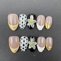 Vente en gros usine : Faux ongles press-on faits main de haute qualité, forme amande, style français sculpté jaune, très prisé pour l'été, réutilisables