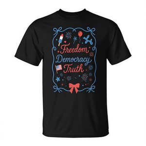 T-shirt unisexe Freedom Democracy Truth 4th Of July, col rond, manches courtes, impression numérique, design patriotique - Product Image 3