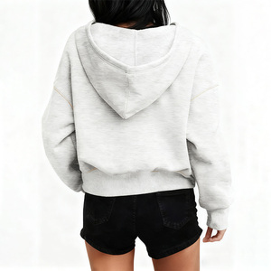 <span class=keywords><strong>Sweat</strong></span>-shirt décontracté à capuche pour <span class=keywords><strong>femme</strong></span>, manches longues, demi-zip, veste courte, 100 % polyester, automne-hiver - Product Image 4