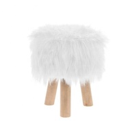 Repose-pieds en fourrure shaggy rose faux fourrure Fury en bois