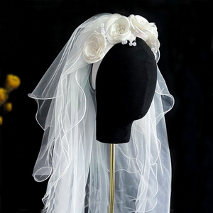 Beau <span class=keywords><strong>voile</strong></span> de mariée avec appliques de fleurs Bandeau de mariage <span class=keywords><strong>Voile</strong></span> de cheveux de mariée en perles - Product Image 2