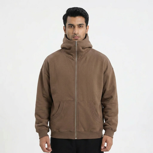Meilleur prix – Hoodie unisexe en polaire style streetwear, cagoule ninja à double capuche, fermeture éclair intégrale, 100 % coton, couleurs et logo personnalisables - Product Image 1