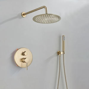 Ensemble <span class=keywords><strong>de</strong></span> robinetterie <span class=keywords><strong>de</strong></span> douche encastrée ronde en laiton doré brossé, système <span class=keywords><strong>de</strong></span> douche pluie mural 8/10/12/<span class=keywords><strong>16</strong></span> pouces avec mitigeur chaud/froid, vente en gros - Product Image 1