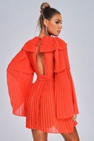 Bettergirl 2024 femmes nouvelle robe évasée plissée coupe basse à manches longues minceur à lacets Shampan Net plissé Mini robe