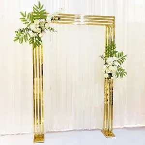 स्टेनलेस स्टील पट्टी मेहराब सोना चढ़ाया शादी फूल दरवाजा होटल सजावट मंच सजावट पृष्ठभूमि फ्रेम
