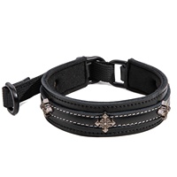 Kalung Anjing Kulit Asli Mewah dengan Hiasan Salib Logam Vintage, Dapat Disesuaikan, Lembut, untuk Anjing Peliharaan Sedang dan Besar, Penggunaan Luar Ruangan