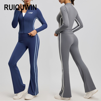 RUIQUWIN Setelan Olahraga Wanita Lengan Panjang dengan Jaket, Celana Flare, dan Atasan Lengan Panjang Ber-Resleting untuk Yoga dan Aktivitas Lainnya