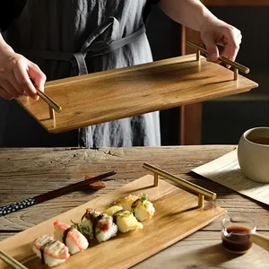 Plateaux de service nordique luxe gâteau aux fruits assiette à dîner métal thé Sushi nourriture bambou maison stockage décoratif plateaux de service en bois