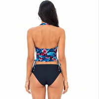 OEM ODM Custom Bikini Wanita Dua Potong Pinggang Tinggi V-Neck Motif Bunga Warna Solid High Cut Seksi Push-up Baju Renang Depan